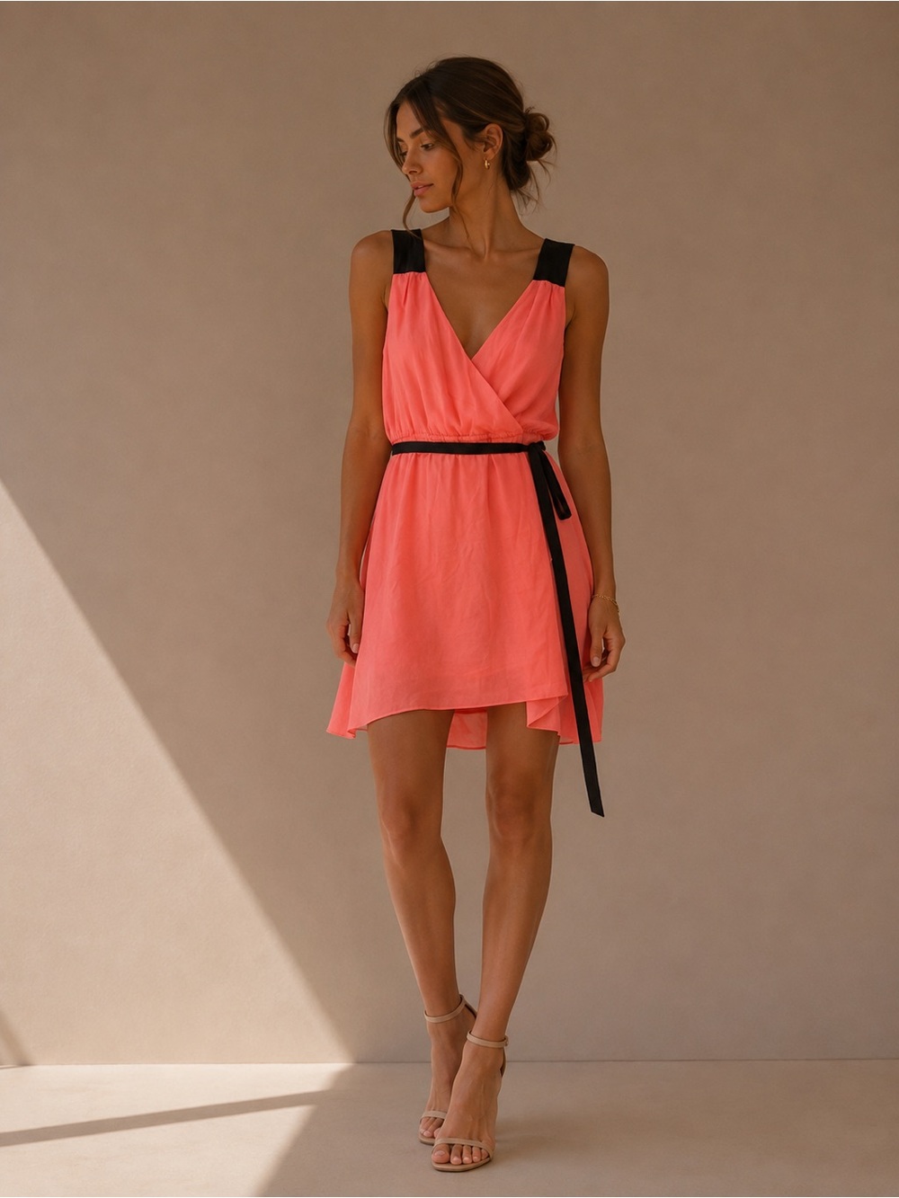 American Eagle Outfitters Sleeveless Coral Wrap Mini Dress with Blue Trim Sz XS